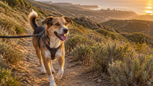 Dog on a hiking trail in the San Diego hills