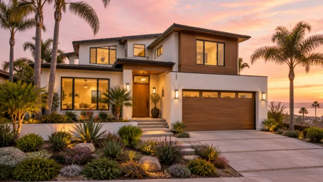 Modern San Diego home at golden hour