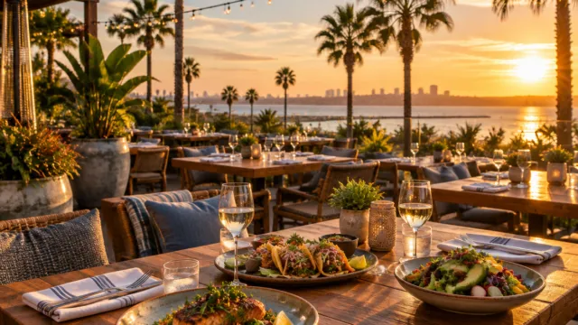 Restaurant patio in San Diego at golden hour