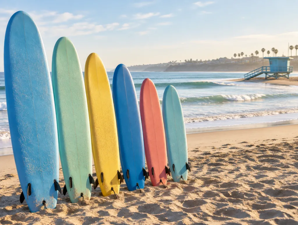 Surfboards on a San Diego beach