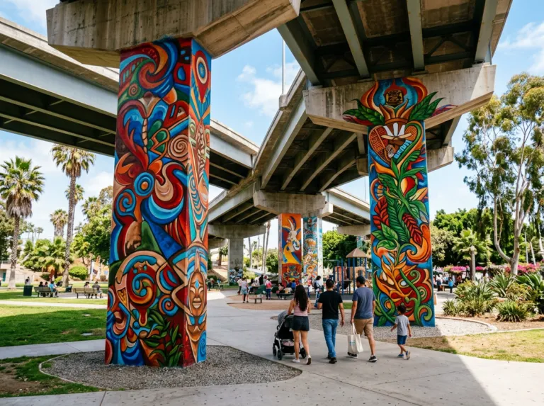 Murals under the bridge in Barrio Logan