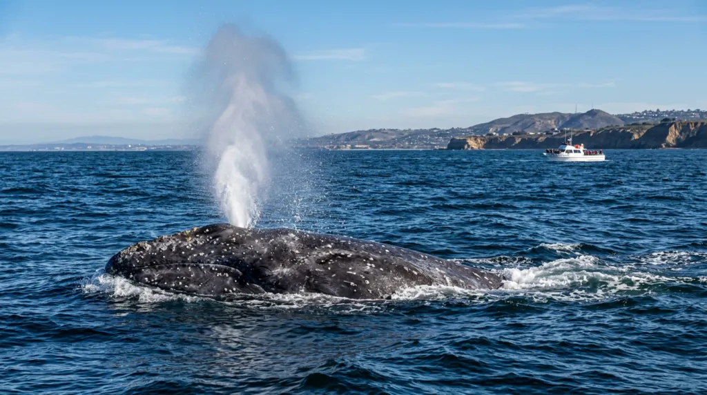 Gray whale spouting off the San Diego coast